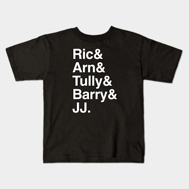 Helvetica List Four Horsemen List T-Shirt (plus Barry) Kids T-Shirt by C E Richards